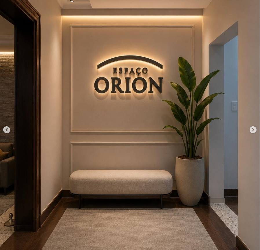 Recepção da filial Klement & Co em Franca-SP, com letreiro Espaço Orion